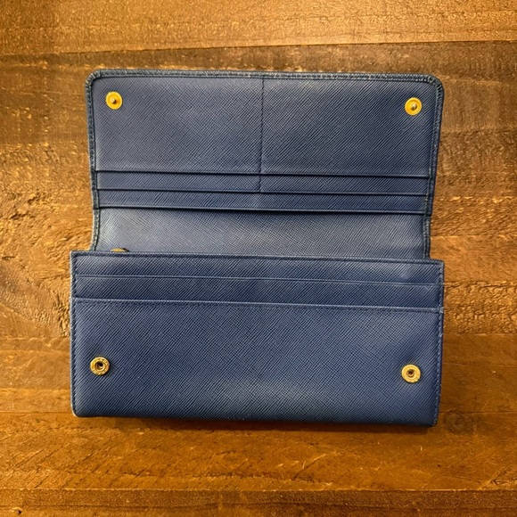 Prada Saffiano Leather Blue Ribbon Gold Long‎ Wallet Guaranteed 100% Authentic - Picture 11 of 15